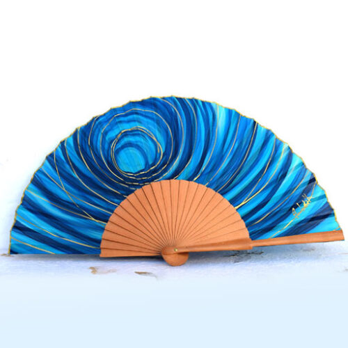 Abanico de seda Azul