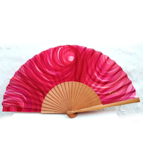 Abanico de seda rojo y rosado